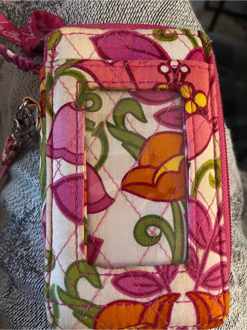 Vera Bradley Floral Quilted ID Case - Pink, Orange, Green on Cream